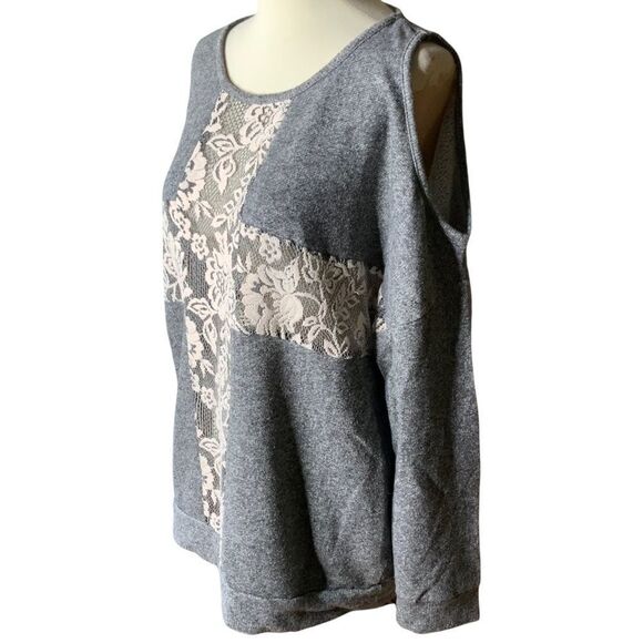 FOREVER 21 gray lace cold shoulder sweatshirt size M - Picture 6 of 11